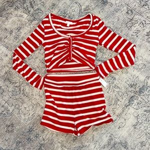 New Colsie cozy red & white striped holiday pajama set women’s Small